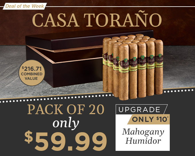 Casa Toranao is a smooth blend wrapped in a golden-brown Ecuador Connecticut wrapper| Add a humidor for just $10 | Shop Now!