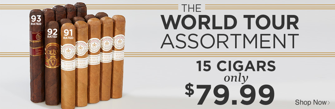The World Tour Assortment - 15 Top Rated Cigars for only $79.99 - Shop Now!