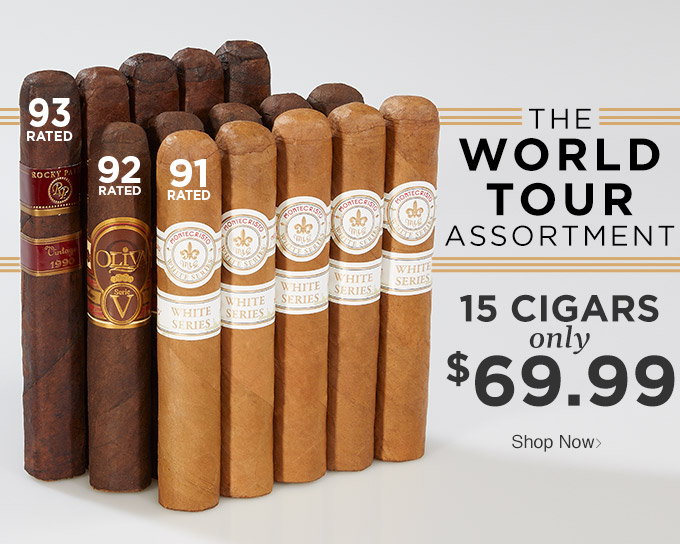 The World Tour Assortment - 15 Top Rated Cigars for only $79.99 - Shop Now!