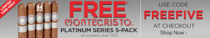 5 FREE Montecristo on Orders $125+. Code: FREEFIVE
